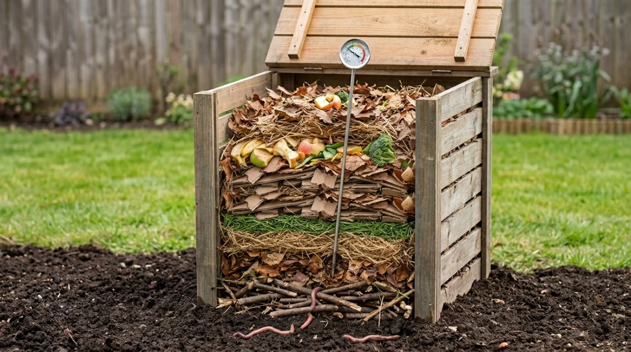 Cutaway of a working compost bin