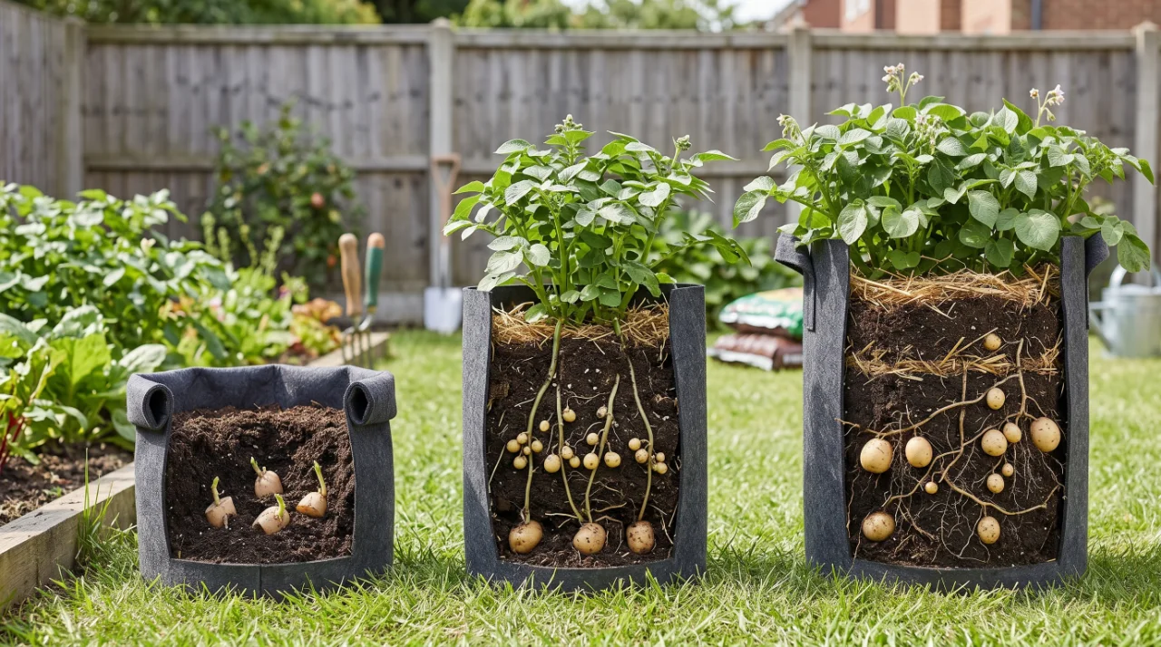 Potatoes in a grow bag, from planting to harvest
