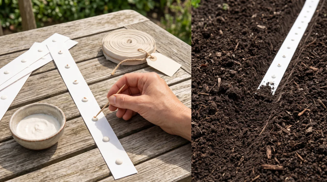Making seed tape: paste, seeds, and planting
