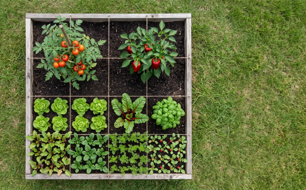 A 4 by 4 foot square-foot bed, seen from above