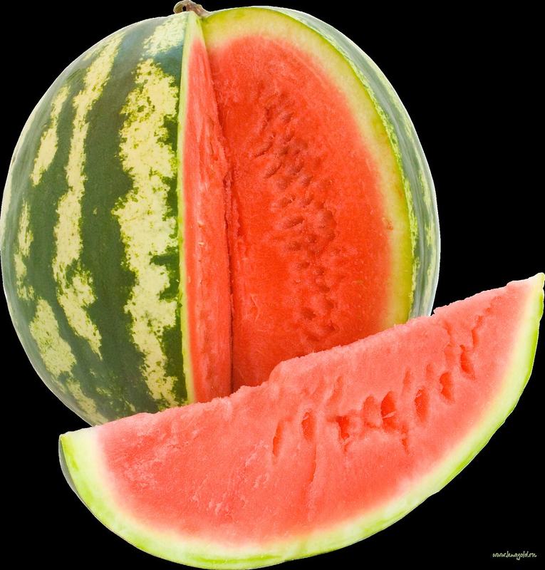 A whole watermelon and a juicy red slice